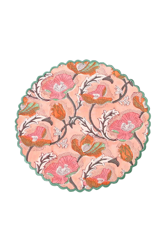 salmon pink floral scalloped placemats