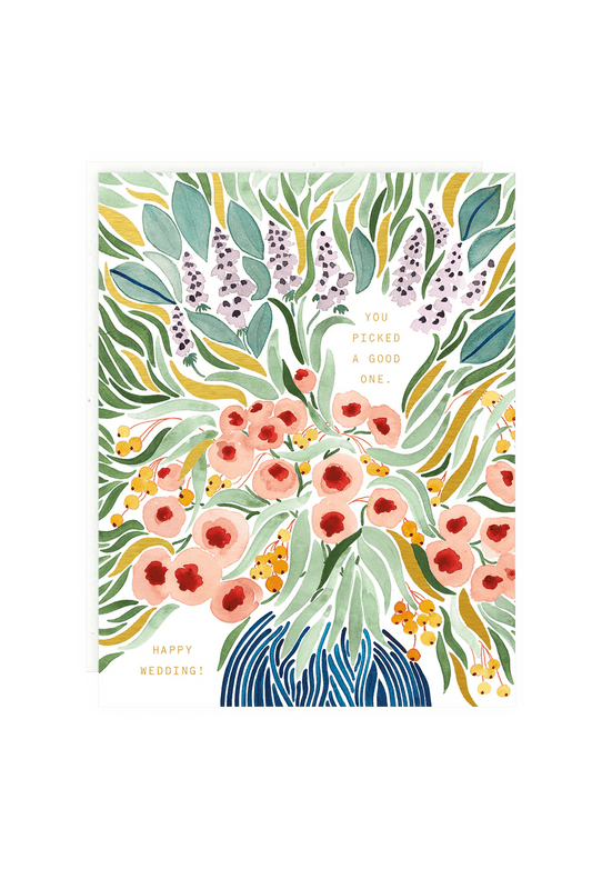 watercolor gold foil happy wedding card