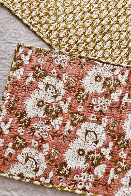 reversible floral block print quilted placemats