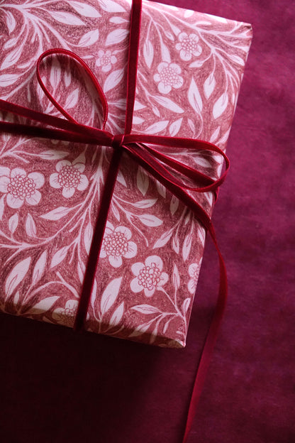 pink floral wrapping paper with botanical illustration - shop gift wrap on wallflower