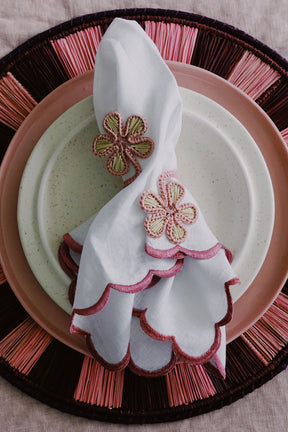 woven napkin ring- pink flower napkin ring by coro cora