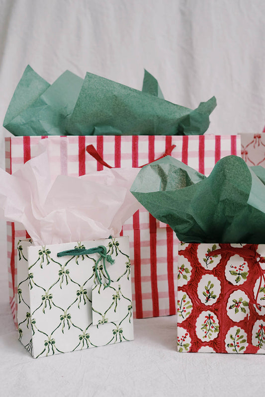 small eco friendly christmas gift bags - hand block printed painted recycled gift bags