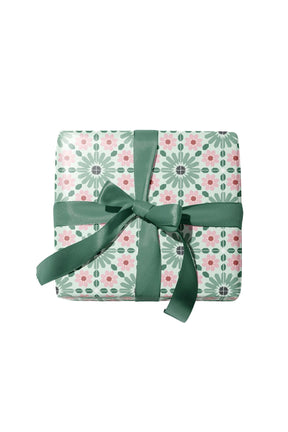 green and pink holiday gift wrap