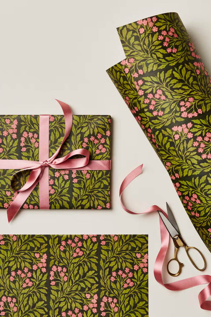 green + pink gift wrap botanical gift wrap sheets from wallflower