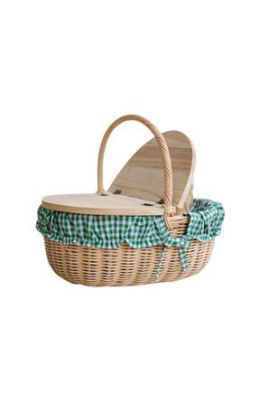 green gingham rattan spring picnic basket