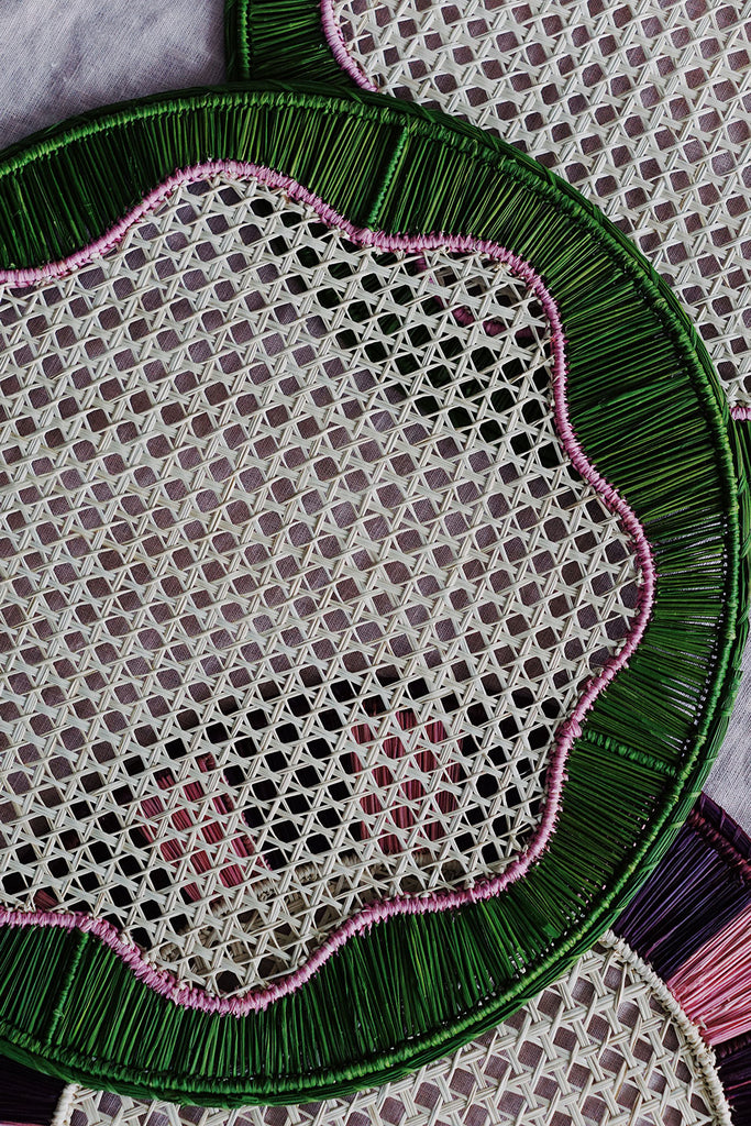 green cane placemat with pink and green border