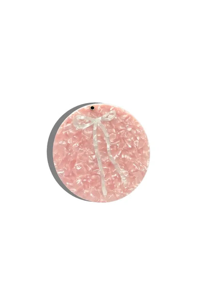 pink round compact mirror with soft girl style bow - acetate mirror beauty gift