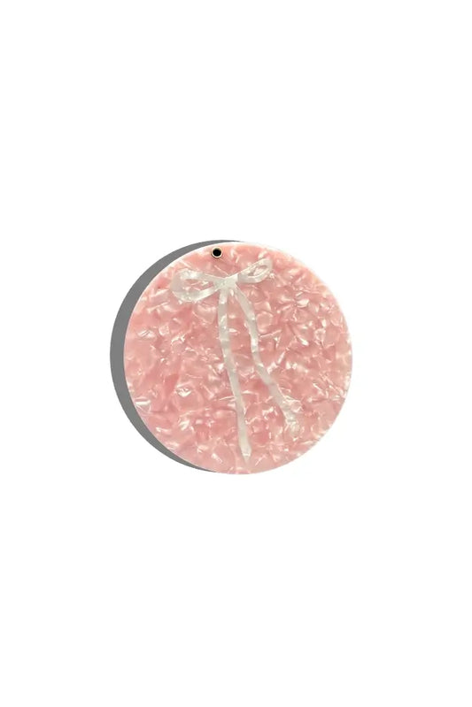 pink round compact mirror with soft girl style bow - acetate mirror beauty gift
