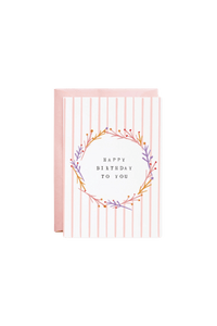 pink striped floral small happy birthday to you card by mr boddingtons studio from wallflower