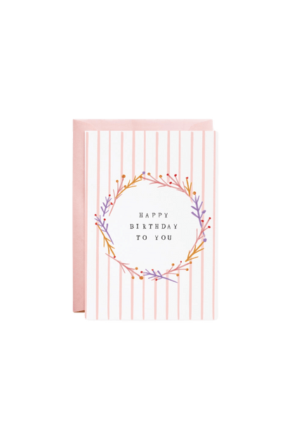 pink striped floral small happy birthday to you card by mr boddingtons studio from wallflower
