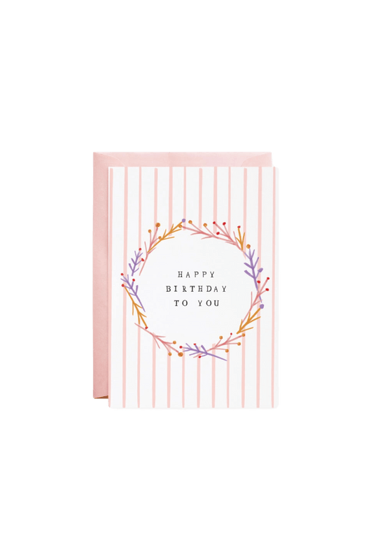 pink striped floral small happy birthday to you card by mr boddingtons studio from wallflower
