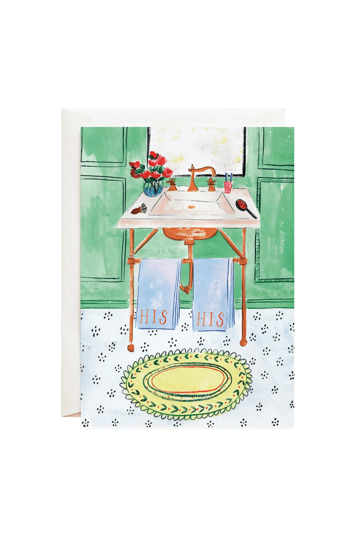 gay wedding card illustration of bathroom with his and his towels