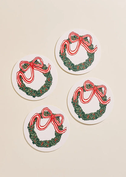 Christmas coasters with wreath and bow illustration - shop party supplies on wallflower