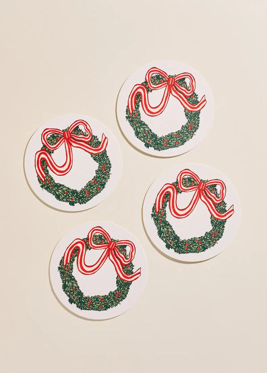 Christmas coasters with wreath and bow illustration - shop party supplies on wallflower