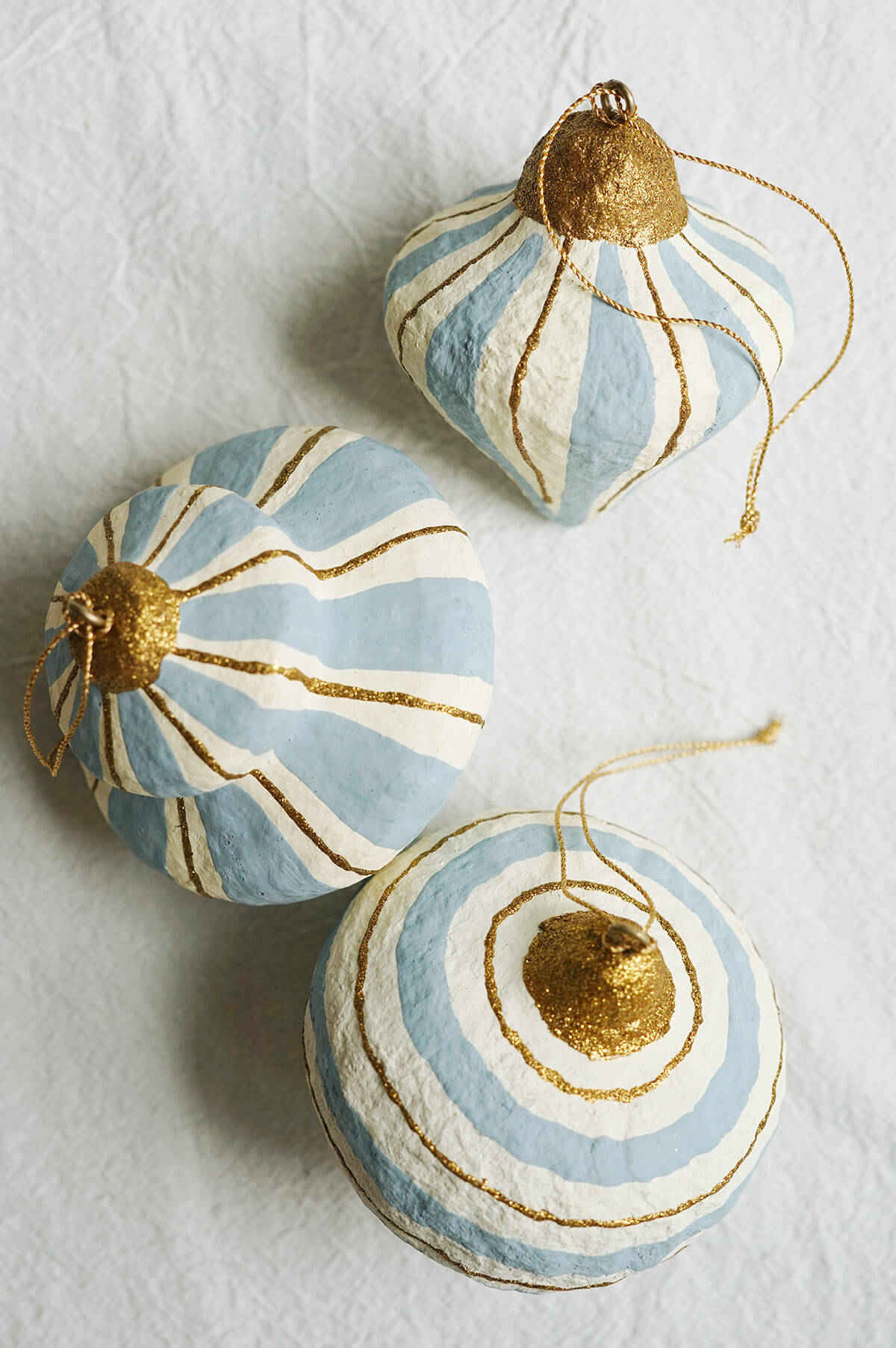 striped blue christmas baubles • shop collectible ornaments on wallflower
