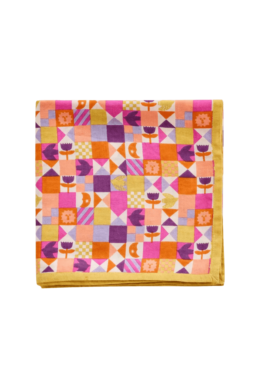 colorful fun scarf with flowers and moon block print design for women and kids