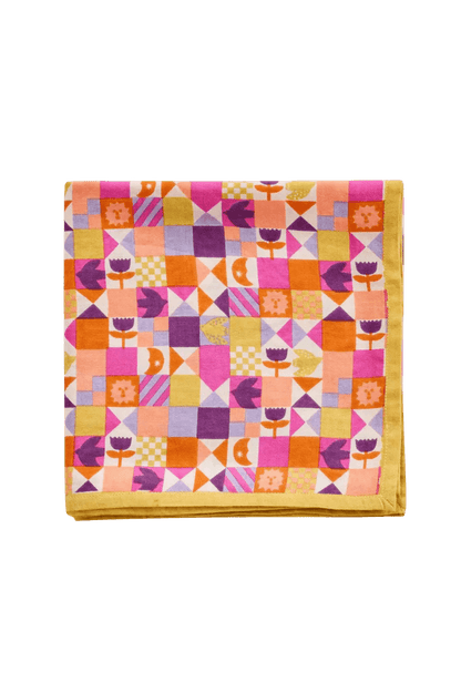colorful fun scarf with flowers and moon block print design for women and kids