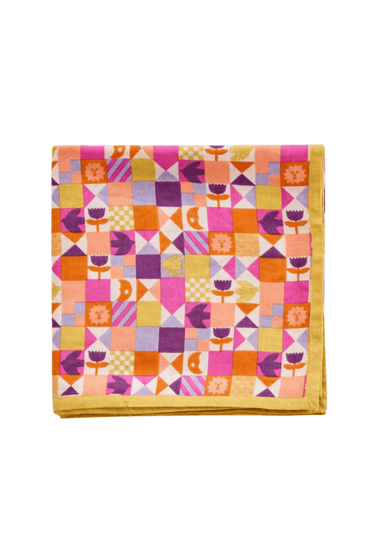 colorful fun scarf with flowers and moon block print design for women and kids
