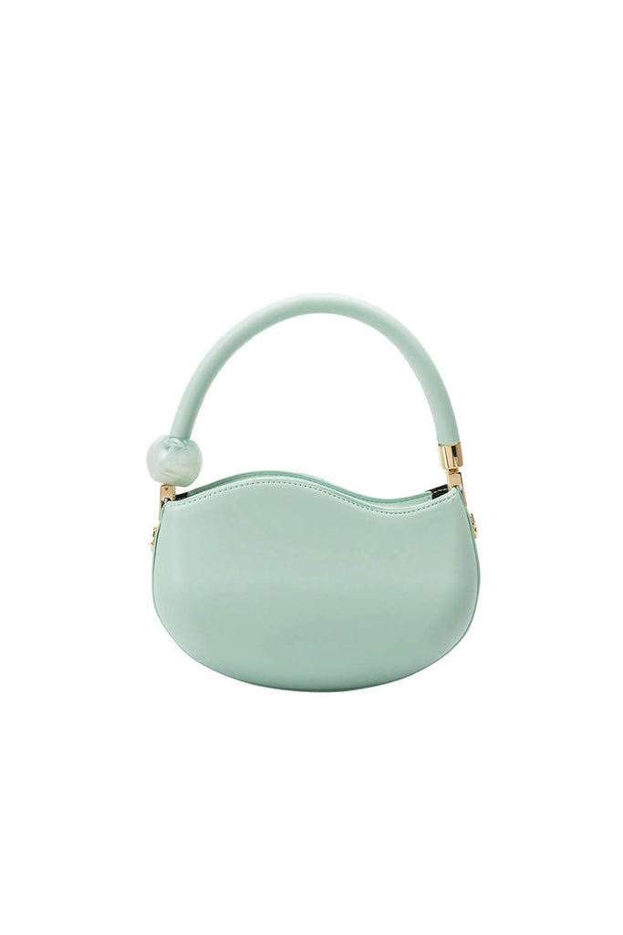 mint green handbag with pearl accent