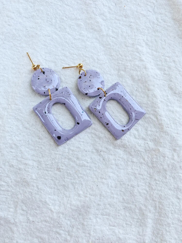 lavender speckled clay earrings