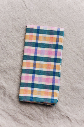 lola pink + green plaid dinner napkin - handwoven artisan napkins by wallflower