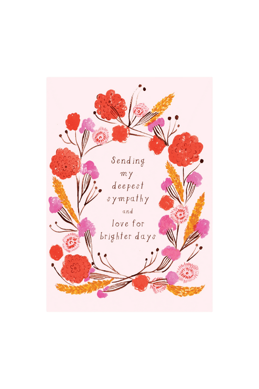 pink floral sympathy card that reads sending my deepest sympathy and love for brighter days | wallflower shop