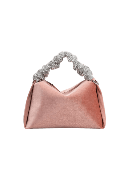 mini top handle bag in pink and silver