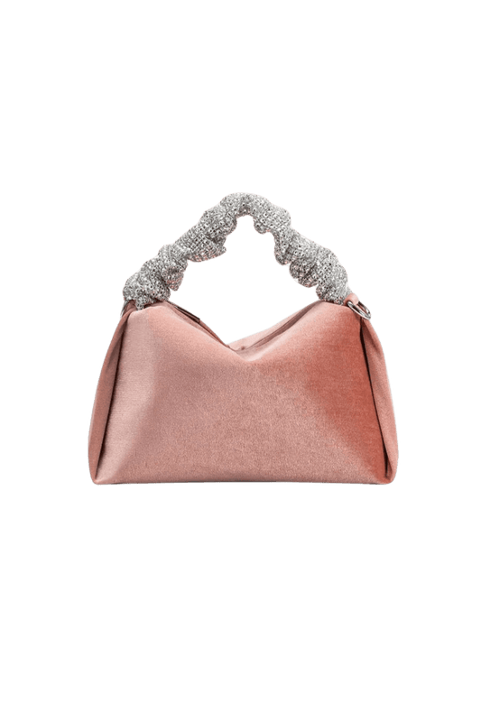 mini top handle bag in pink and silver