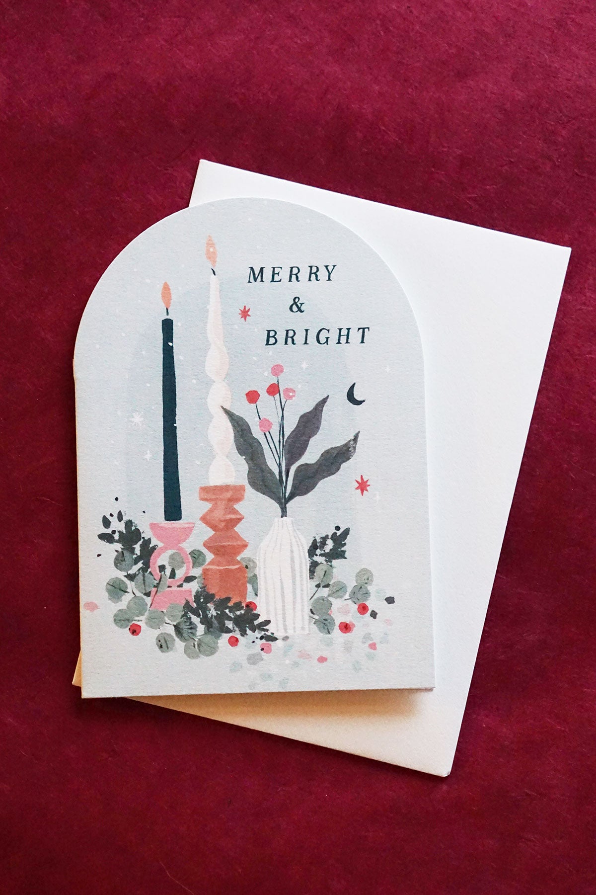 merry and bright christmas card with cute illustration - blank inside - shop unique greeting cards on wallflower