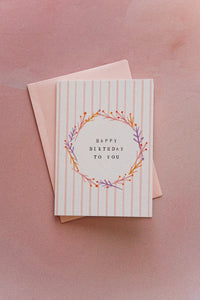 pink striped floral small happy birthday to you card by mr boddingtons studio from wallflower