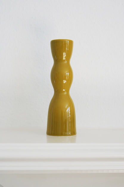 wavy olive green taper candle holders ceramic from wallflower shop