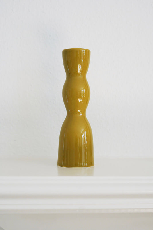 wavy olive green taper candle holders ceramic from wallflower shop