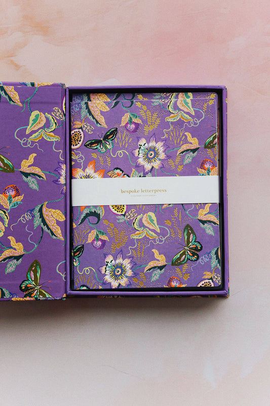 floral gift box of greeting cards by bespoke letter press from wallflower stationery shop