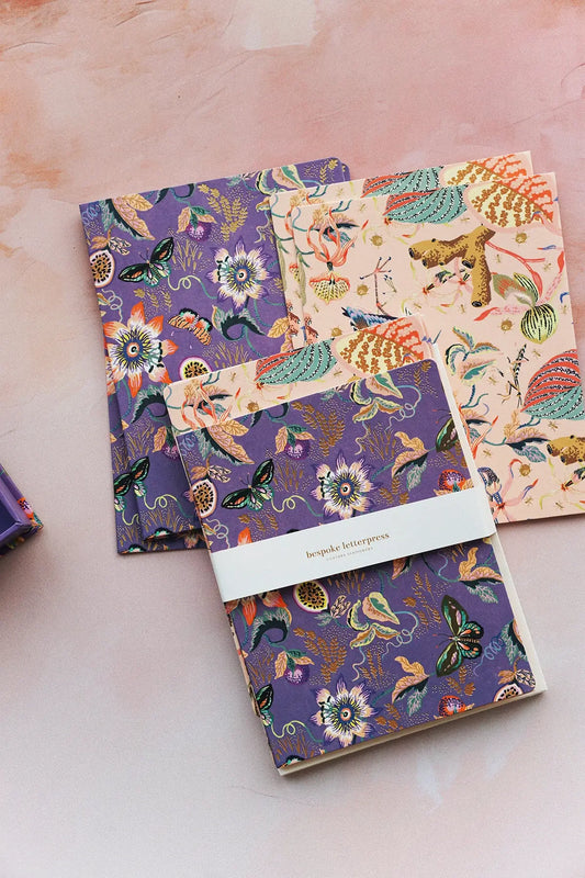 floral gift box of greeting cards by bespoke letter press from wallflower stationery shop