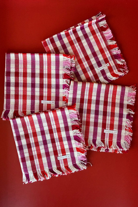 Plaid checkered red cloth napkins - shop holiday decor from wallflower