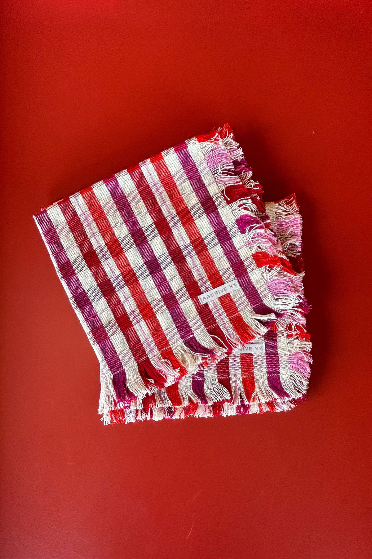 Plaid checkered red cloth holiday napkins with fringe by archive new york
