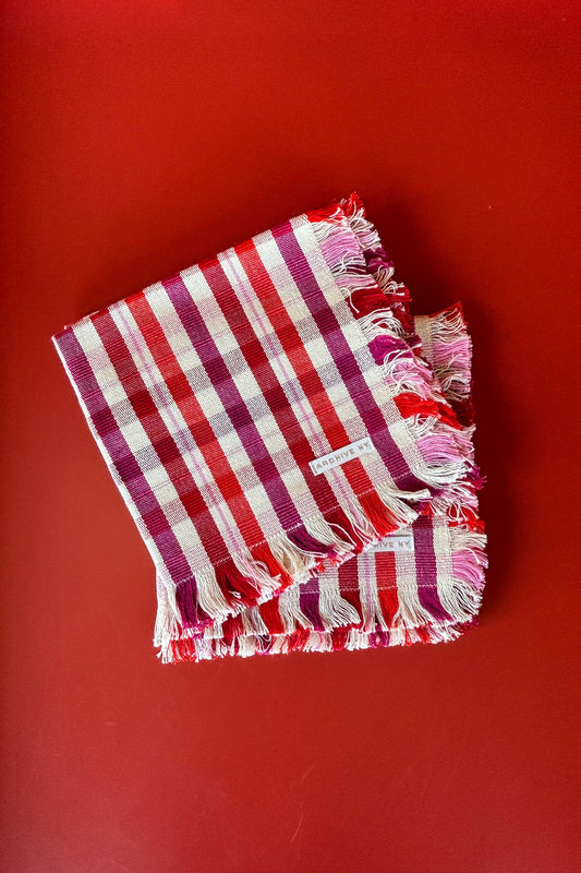 Plaid checkered red cloth holiday napkins with fringe by archive new york
