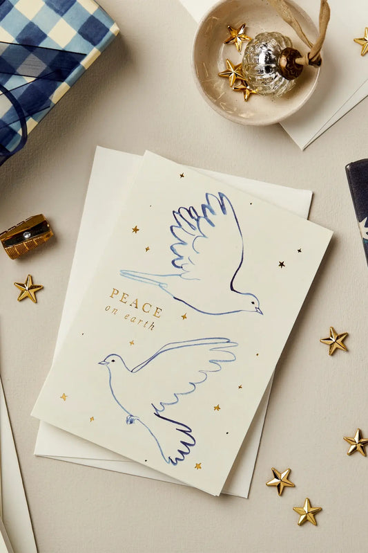 Doves Peace on Earth Wanderlust Paper Handmade Winter Greeting Card