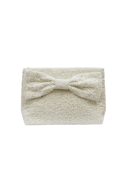 beaded bridal pearl clutch with bow