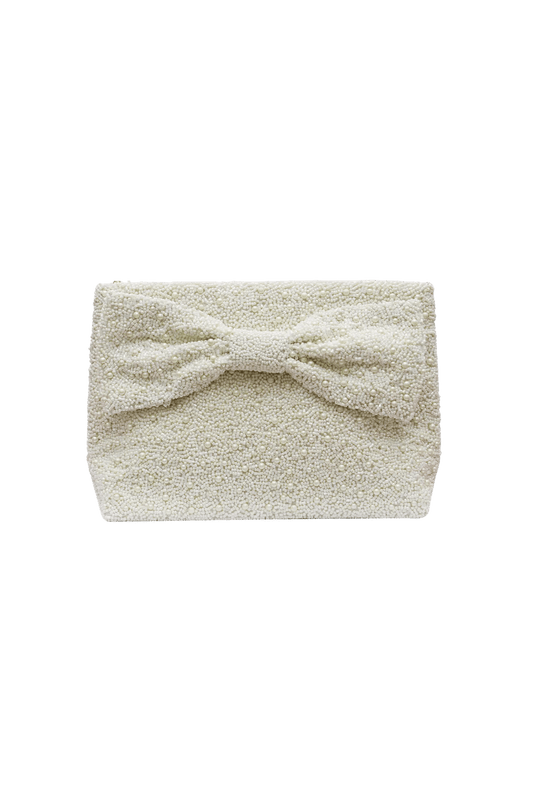 beaded bridal pearl clutch with bow
