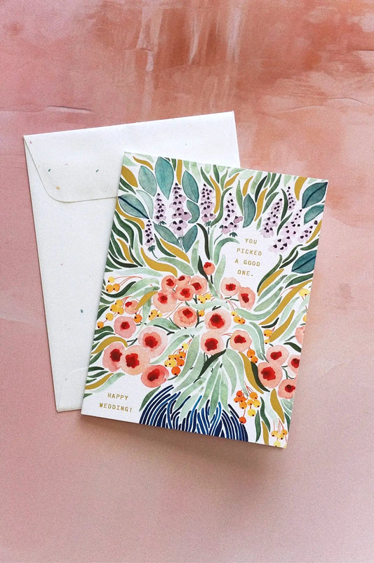 floral watercolor happy wedding card