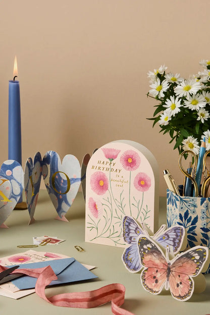 lovely pink floral birthday card 'happy birthday to a beautiful soul' by wanderlust - shop pretty cards on wallflower