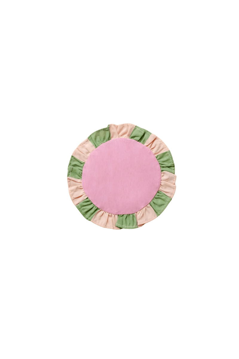 cute coaster set of two pink round ruffle drink coasters
