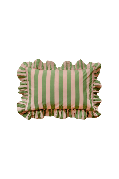 striped pink and green ruffle pillowcases
