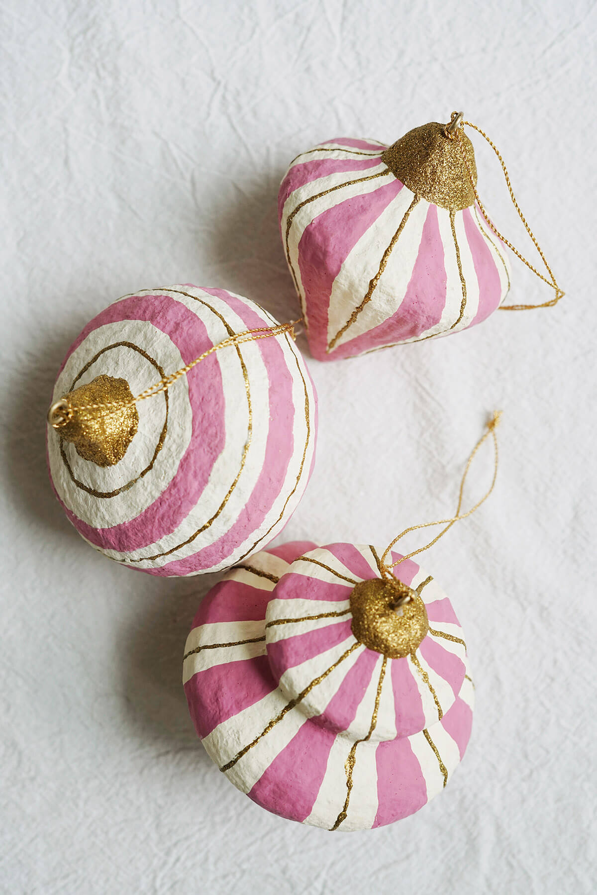 pink paper mache handcrafted christmas ornaments • shop collectible tree ornaments on wallflower