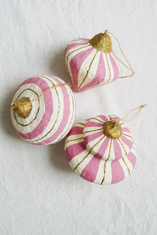 pink paper mache handcrafted christmas ornaments • shop collectible tree ornaments on wallflower