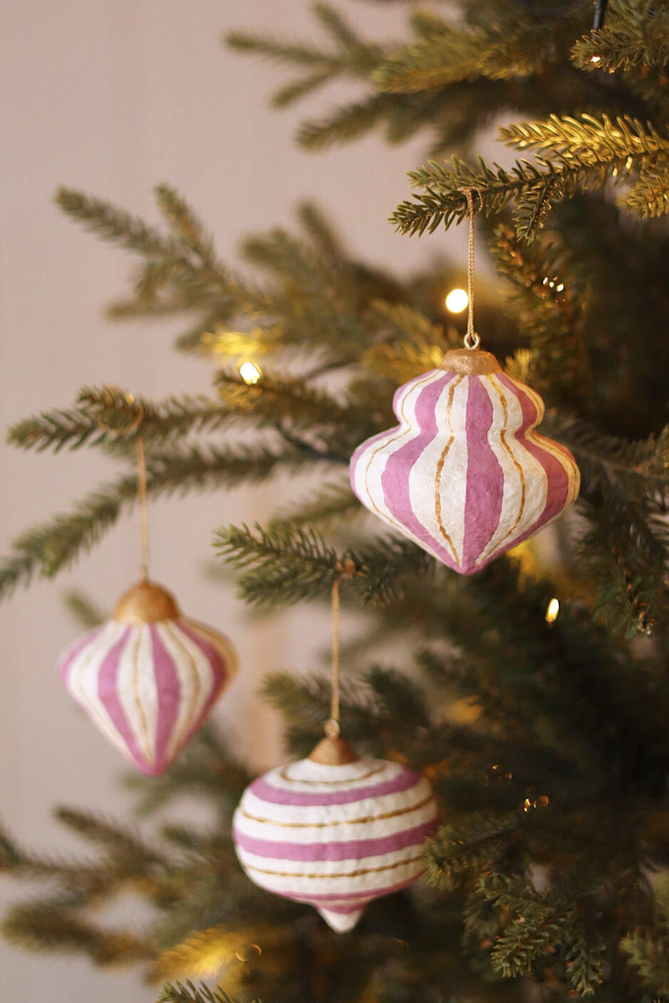 pink paper mache handcrafted christmas ornaments • shop collectible tree ornaments on wallflower