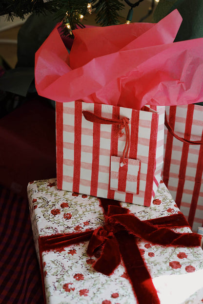Small pink and red gingham holiday gift bag from wallflower - shop unique christmas gift wrapping