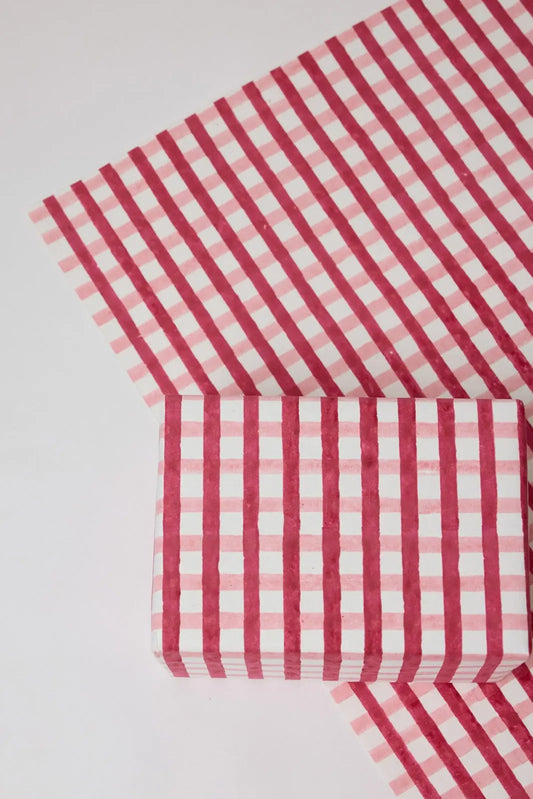 Pink & Red Gingham Block Printed Holiday Gift Wrap- Shop unique gift ideas and handmade wrapping paper