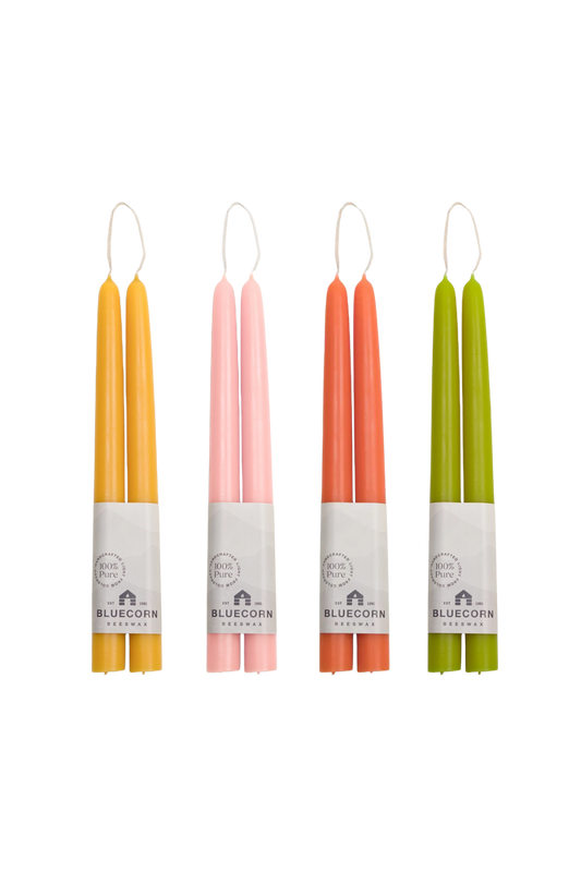 colorful sustainable taper candles for dinner beeswax